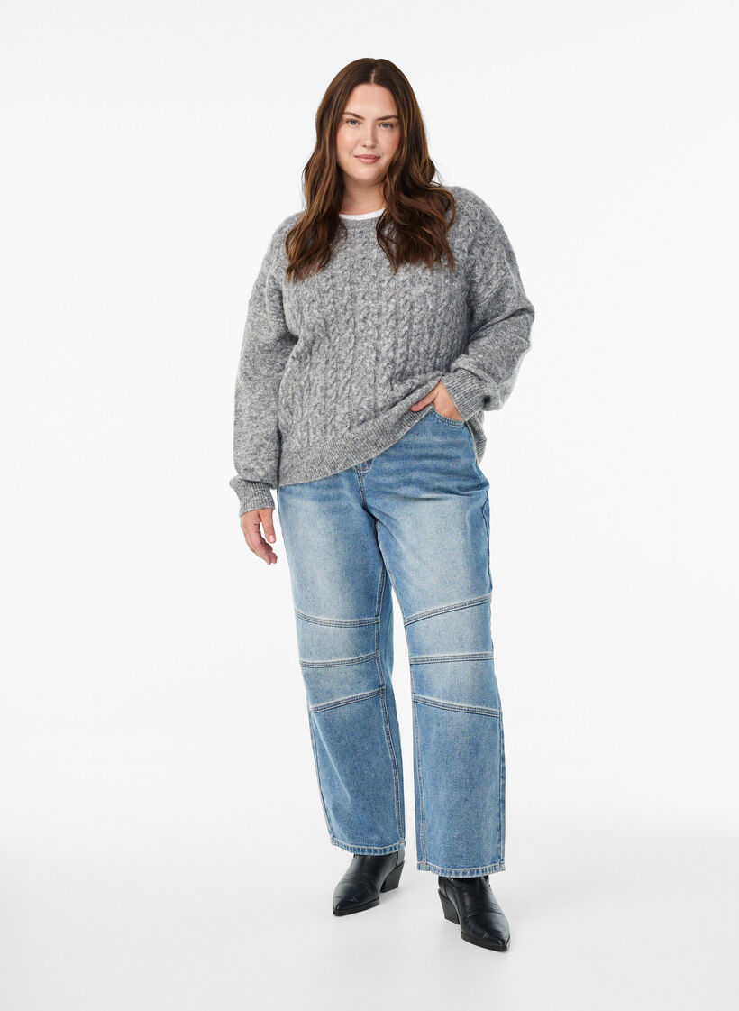 Blouse en maille torsadée, Gris, Model image number 1