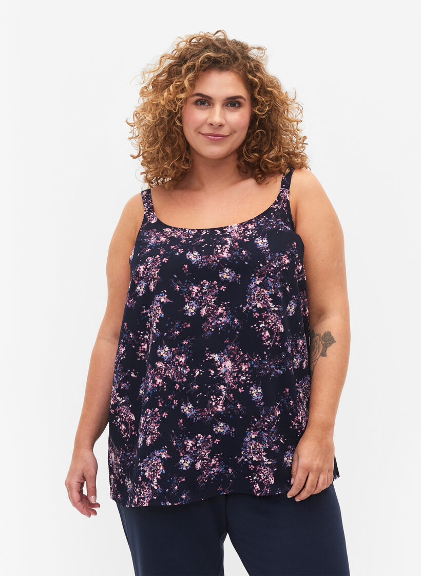 FLASH - Top avec imprimé, Navy Rose Flower, Model image number 0