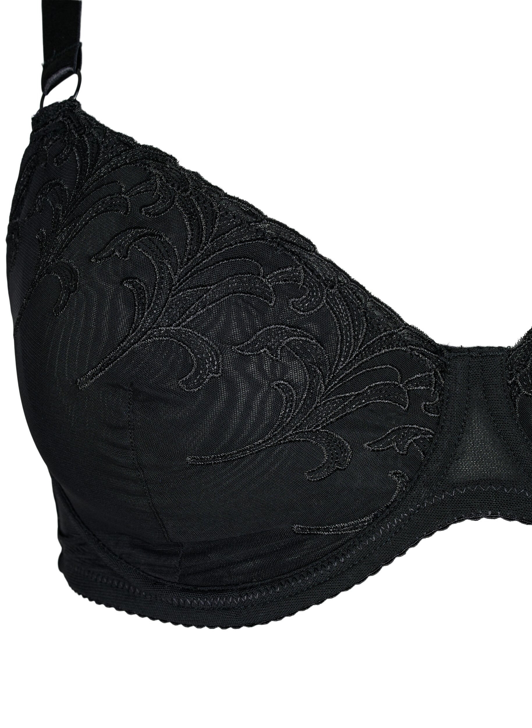 Zizzi Soutien-gorge couvrant en mesh avec motif brod&eacute;, Noir, Packshot image number 2