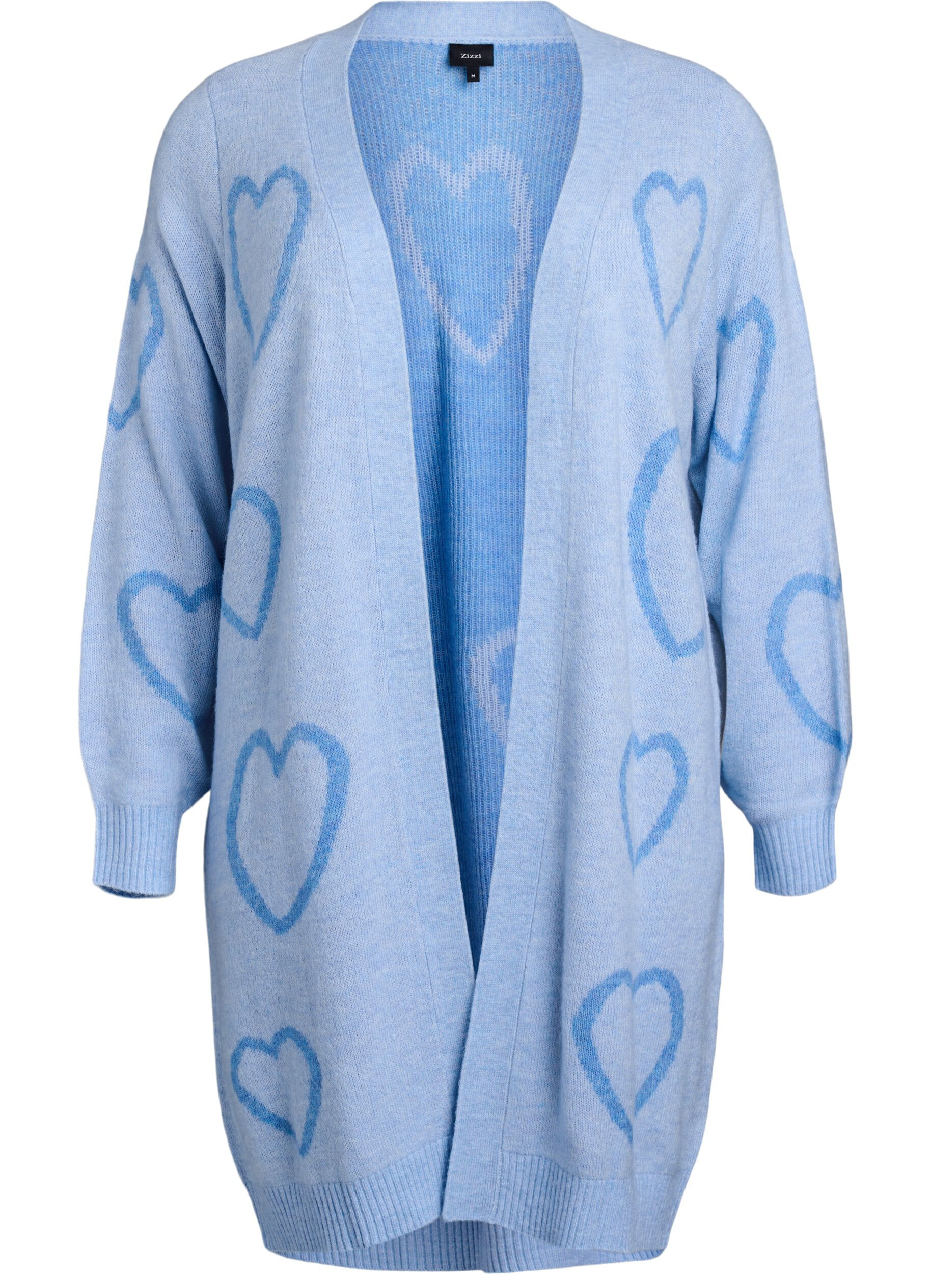 Long cardigan &agrave; c&oelig;urs ton sur ton