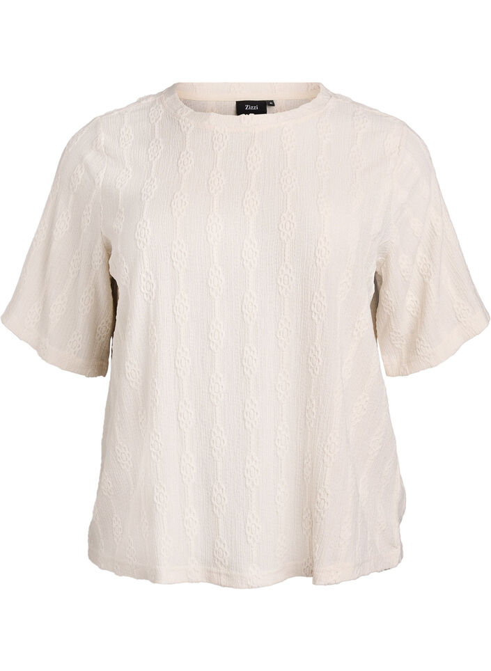 Blouse &agrave; motif textur&eacute; et manches courtes, Beige, Packshot image number 0