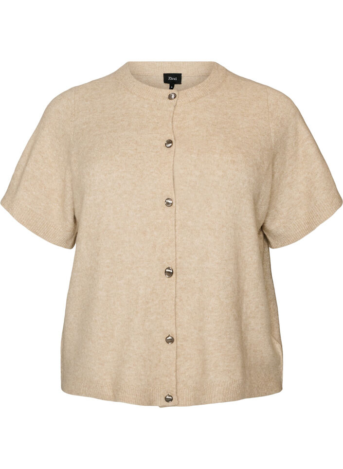 Cardigan en maille avec manches courtes, Beige, Packshot image number 0