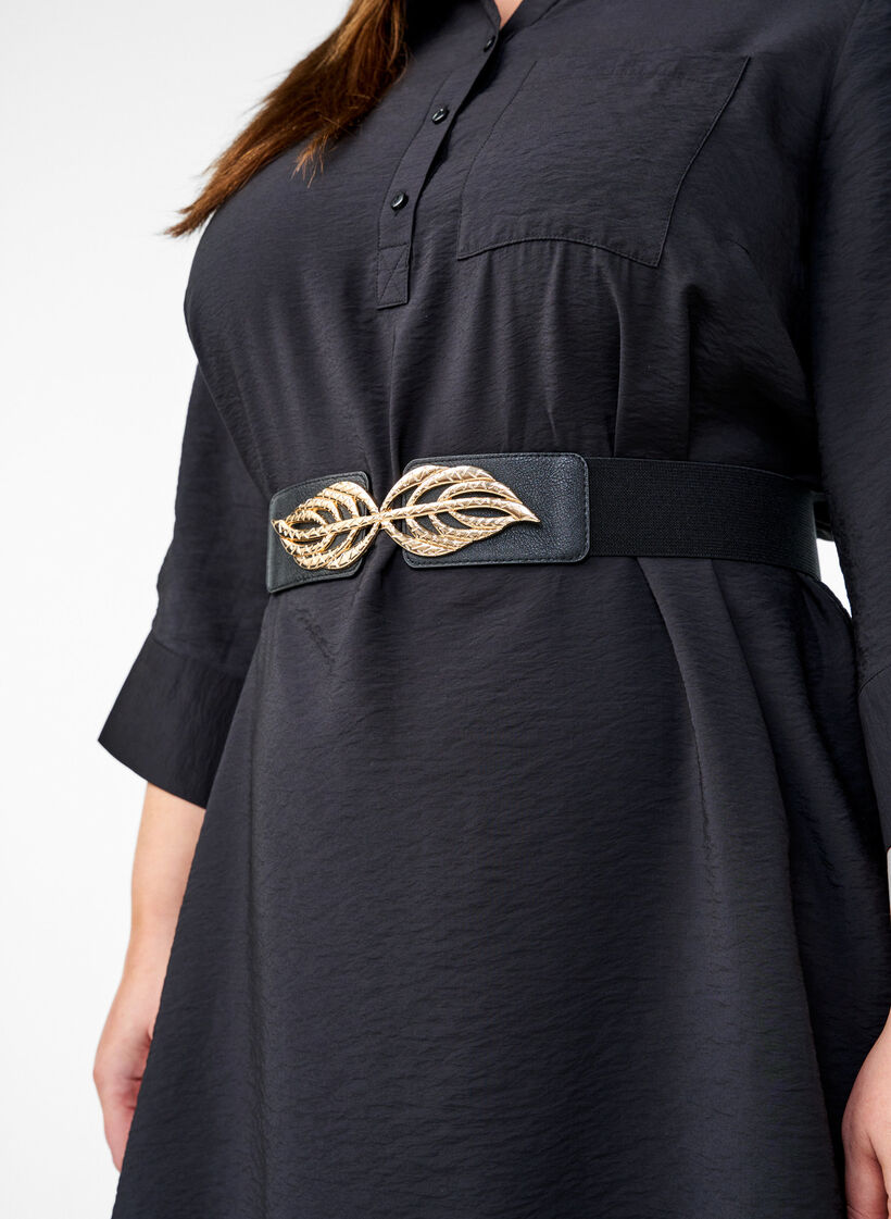 Ceinture élastique avec boucle feuille dorée, Black, Image image number 0