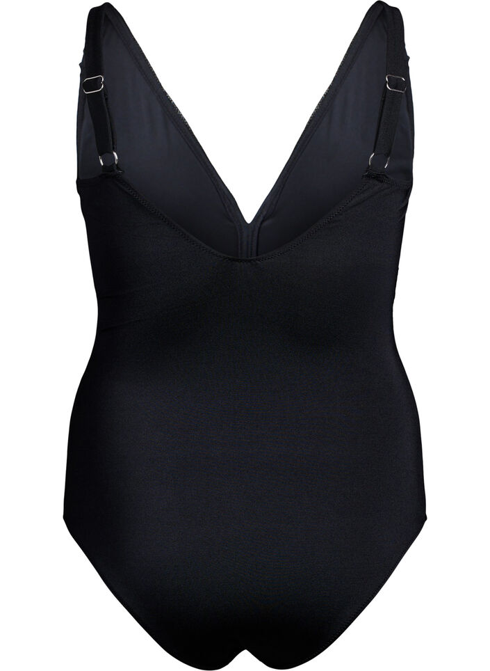 Maillot de bain avec col en V et broderie, Black, Packshot image number 1
