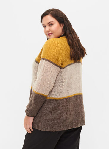 Cardigan en maille rayé, Dried Tobacco Comb, Model image number 1