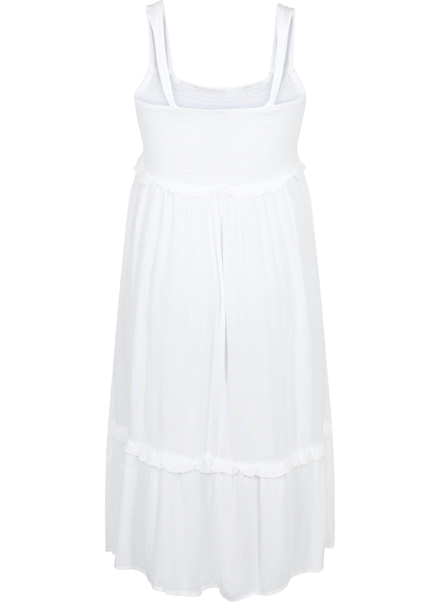 Zizzi Robe midi en viscose avec smock, Bright White, Packshot image number 1