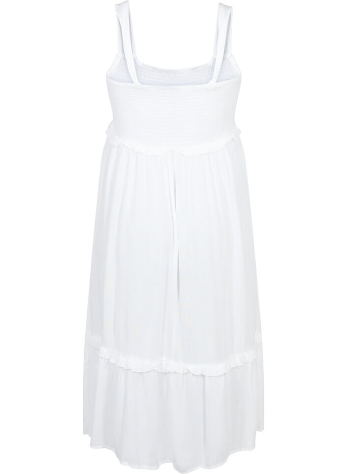 Robe midi en viscose avec smock, Bright White, Packshot image number 1