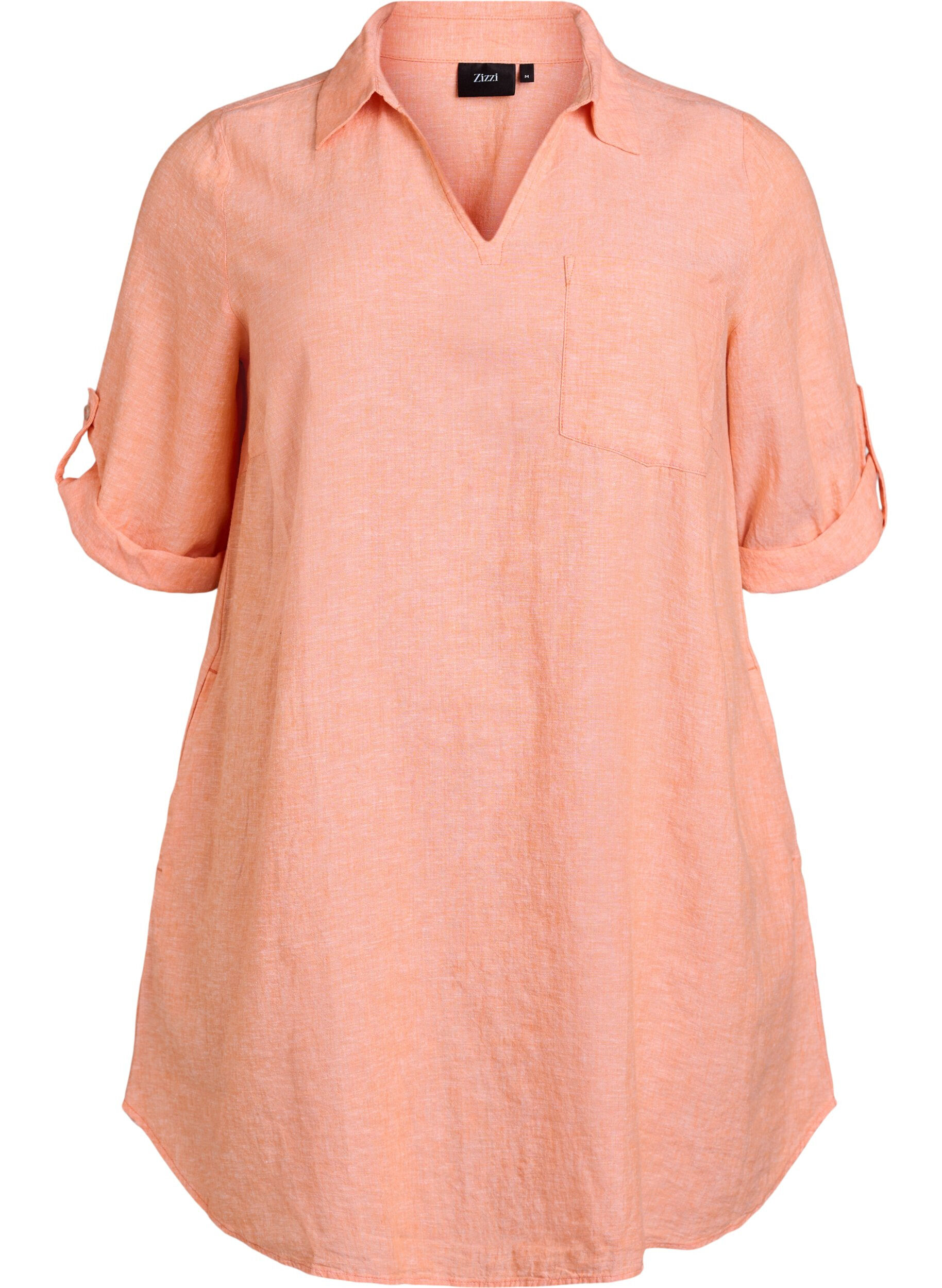 ZizziTunique coupe trap&egrave;ze en lin et viscose, Corail, Packshot image number 0