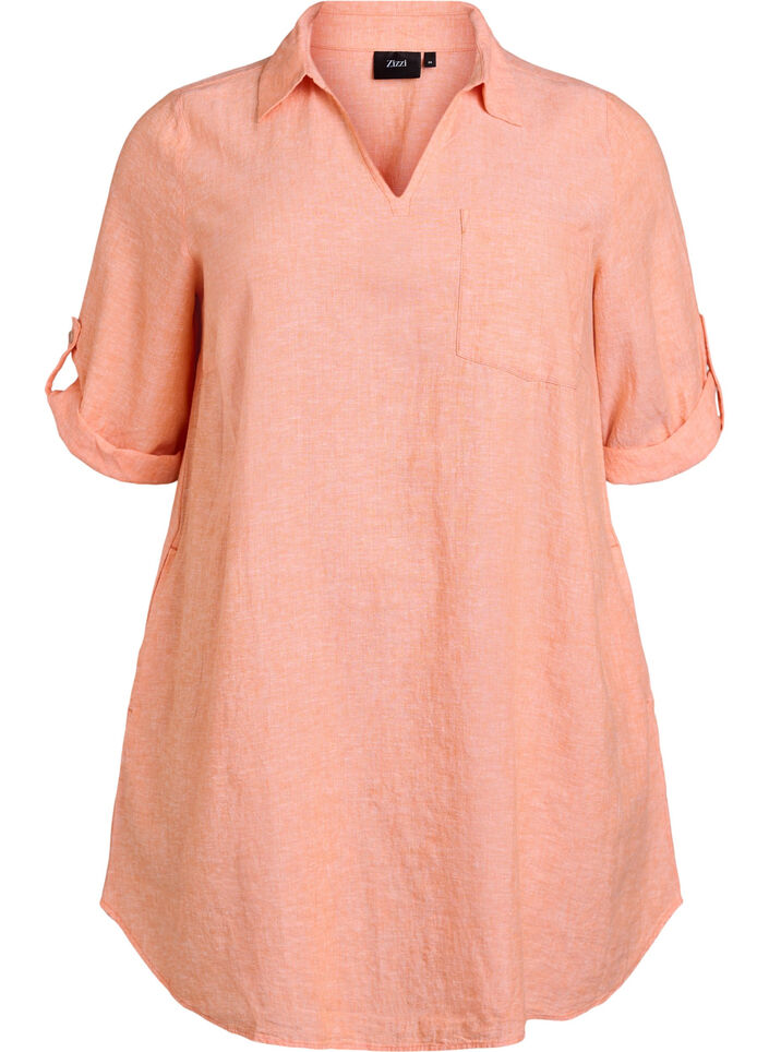 Tunique coupe trap&egrave;ze en lin et viscose, Corail, Packshot image number 0