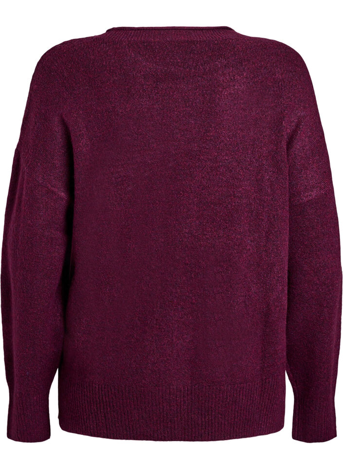 Blouse en maille avec motif c&ocirc;tel&eacute; en V et fentes, Violet, Packshot image number 1