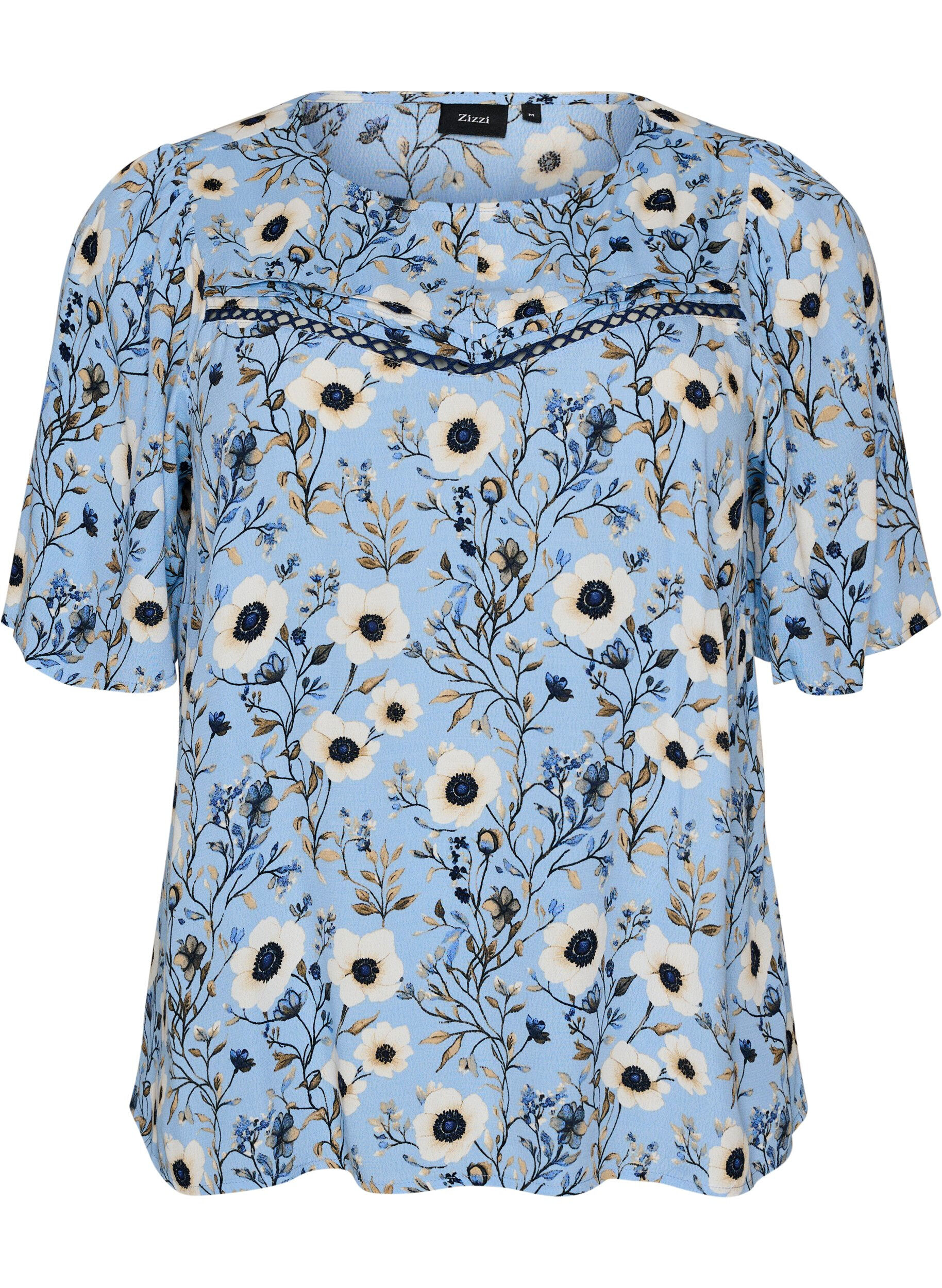 ZizziBlouse fleurie &agrave; manches courtes, Bleu, Packshot image number 0