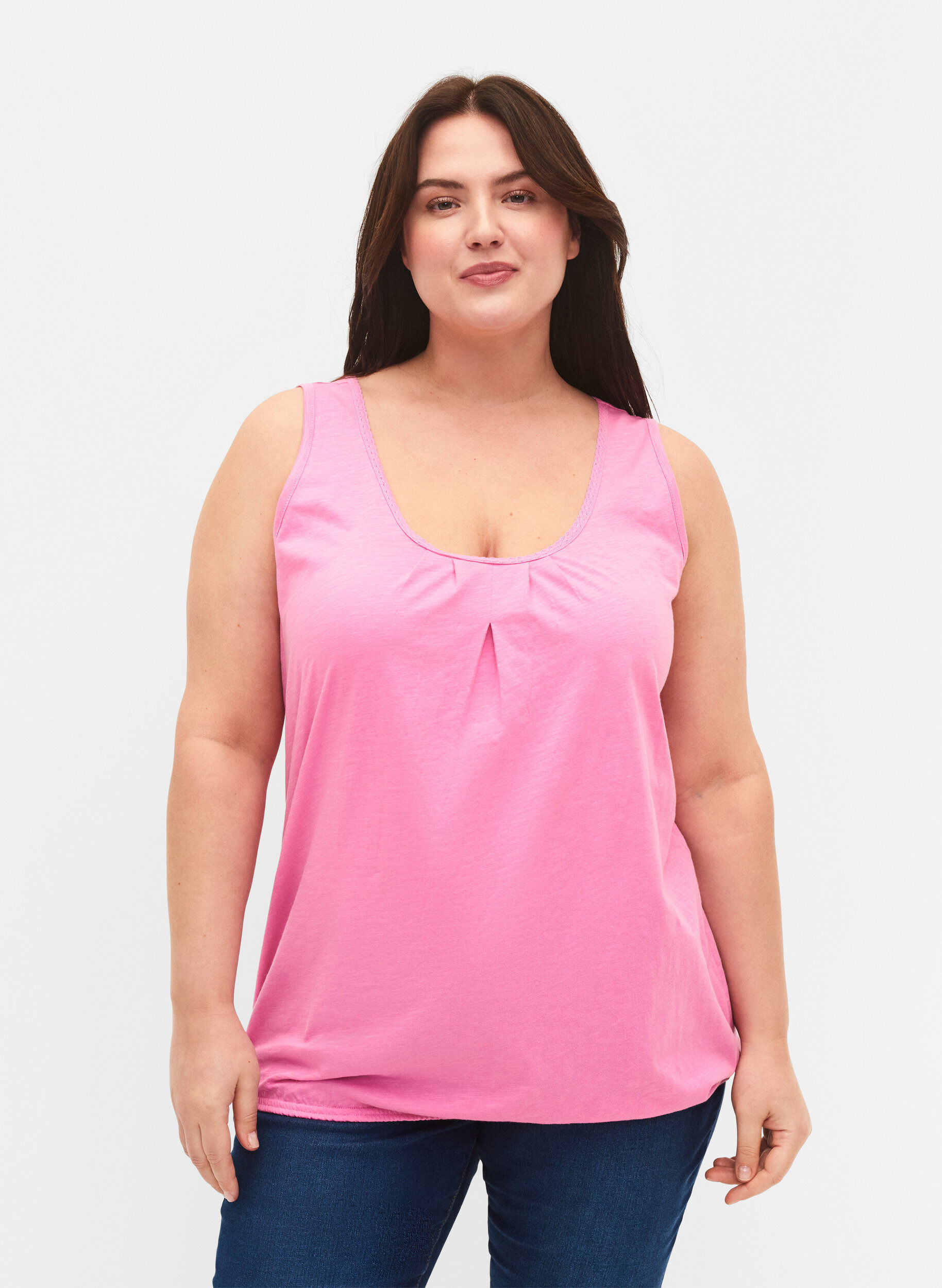 Zizzi Haut en coton avec bordure en dentelle (2-pack), Rosebloom / Black, Model image number 0