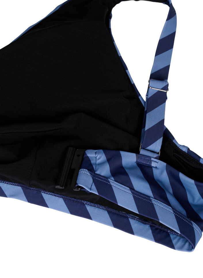 Haut de bikini triangle avec rayures et détails drapés, Bleu, Packshot image number 3