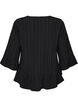 Blouse textur&eacute;e avec col V et volants, Noir, Packshot image number 1