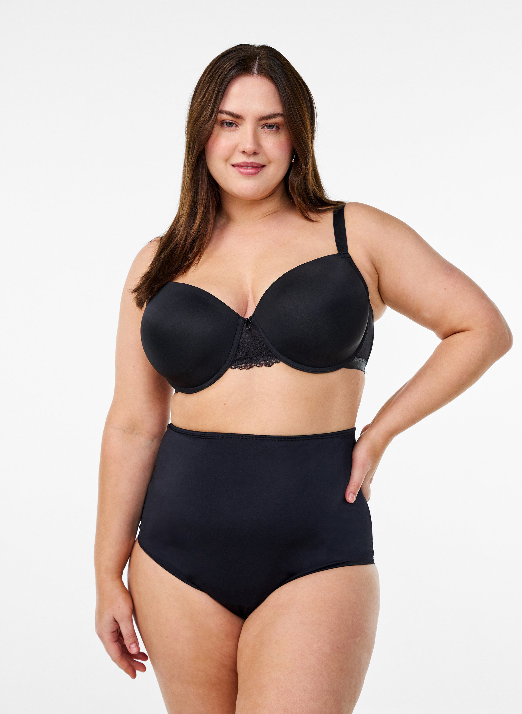 Zizzi Culotte taille haute sculptante en microfibre, Noir, Model image number 1