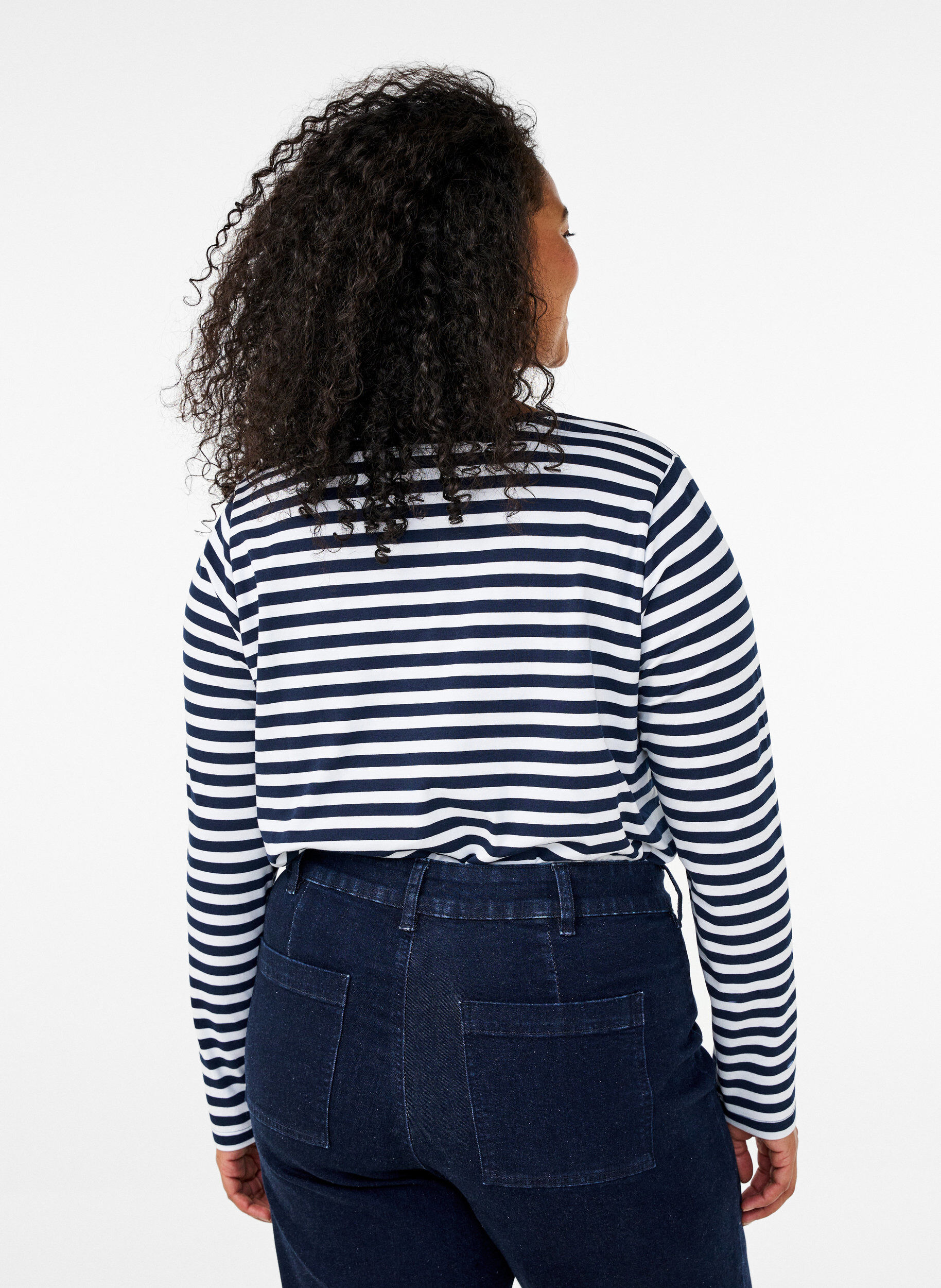 Zizzi Chemisier &agrave; rayures et motif, White w.Navy Stripe, Model image number 1
