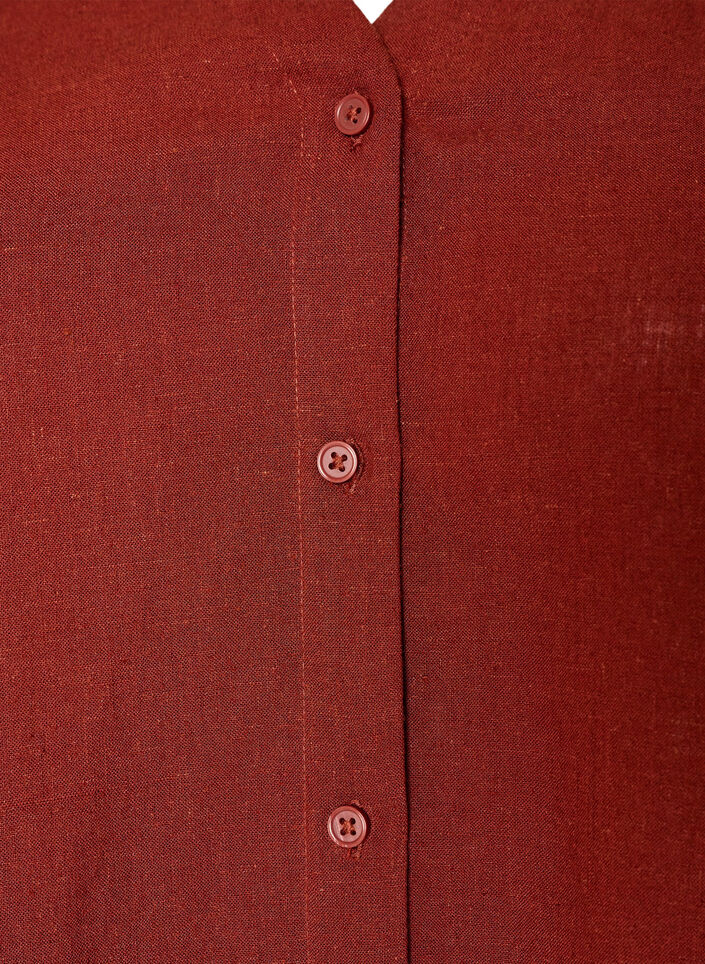 Blouse en lin et viscose avec col en V, Bordeaux, Packshot image number 2