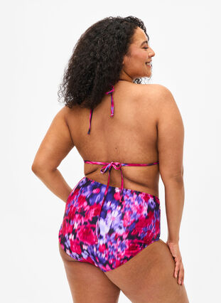 Bas de bikini à imprimé et taille haute, Pink Flower AOP, Model image number 1