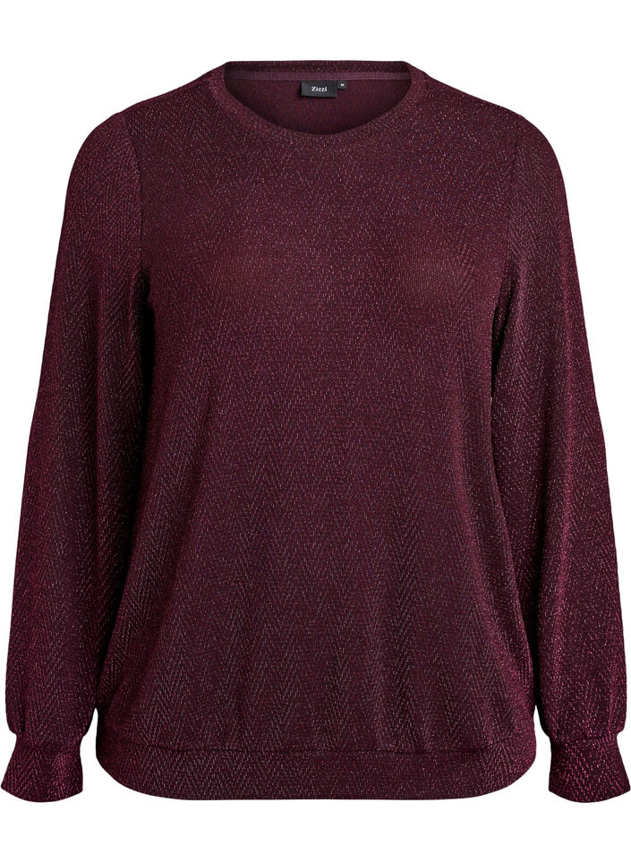 Blouse avec motif &agrave; chevrons et fil paillet&eacute;, Bordeaux fonc&eacute;, Packshot image number 0
