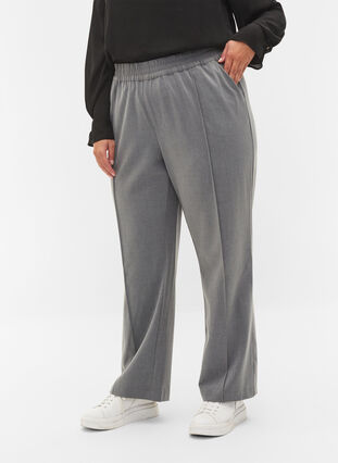 Pantalon mélangé gris avec élastique à la taille, Medium Grey Melange, Model image number 1