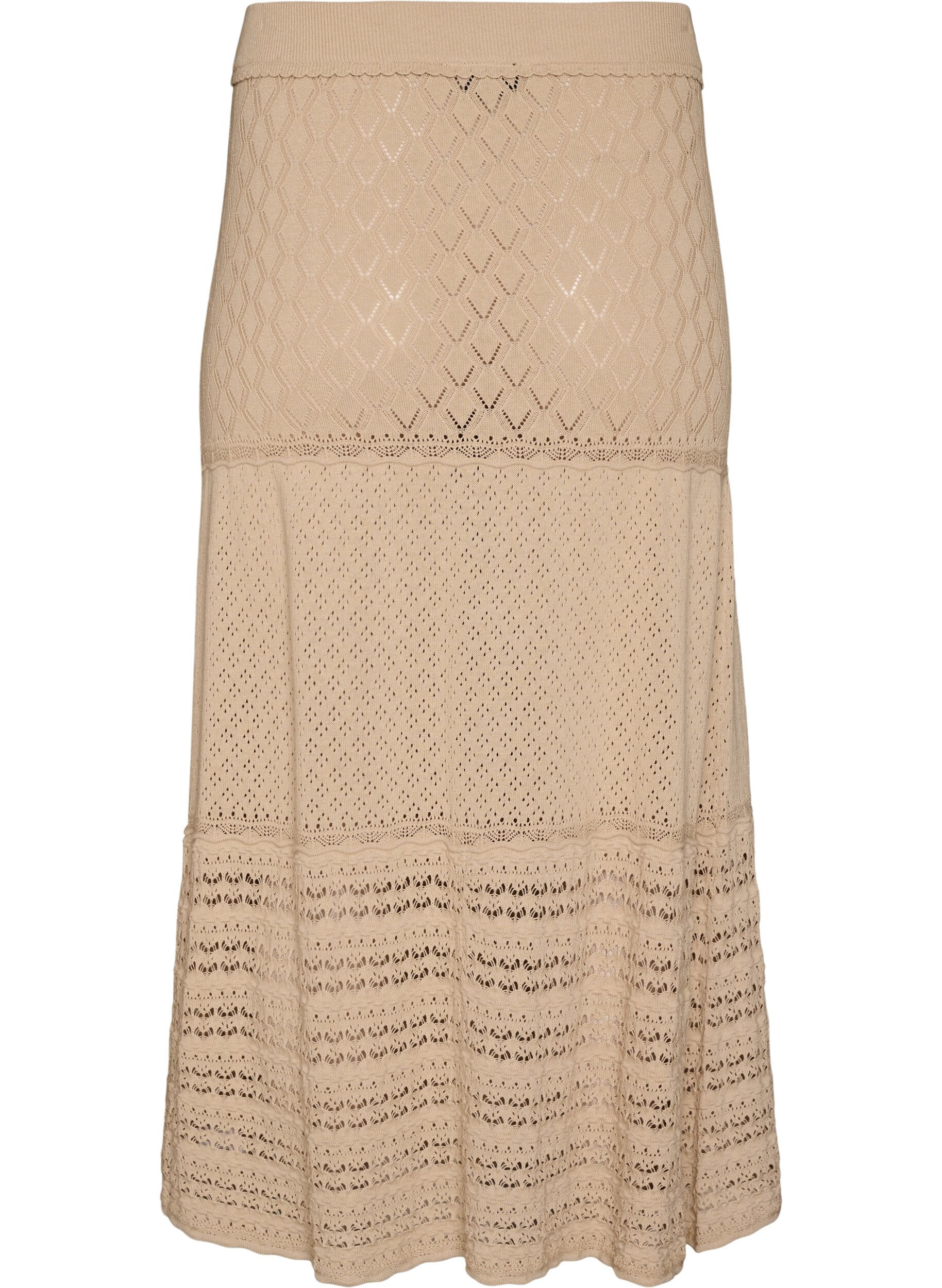 ZizziJupe tricot&eacute;e avec broderie ajour&eacute;e, Beige, Packshot image number 1