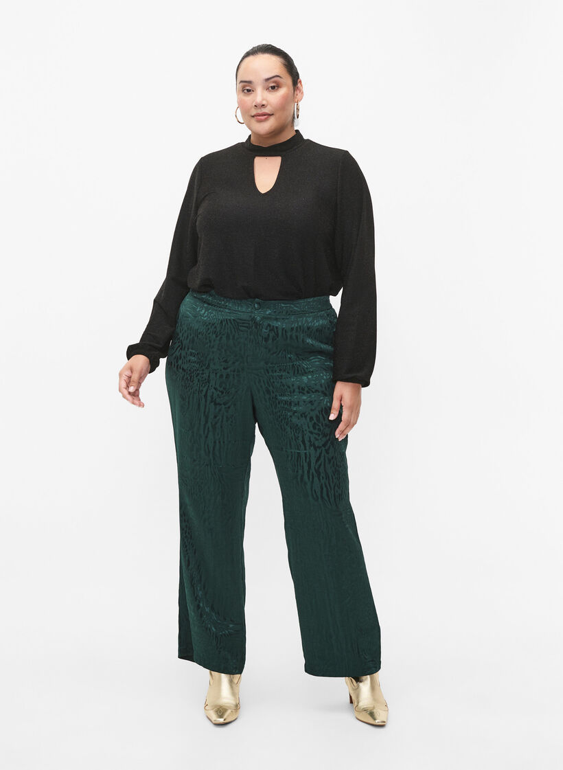 Blouse scintillante &agrave; manches longues avec d&eacute;collet&eacute; arrondi et d&eacute;tail en V, Black Black, Model image number 3