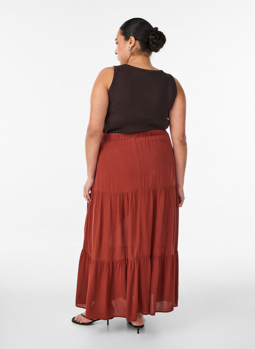 Jupe longue &agrave; taille &eacute;lastiqu&eacute;e, Bordeaux, Model image number 1