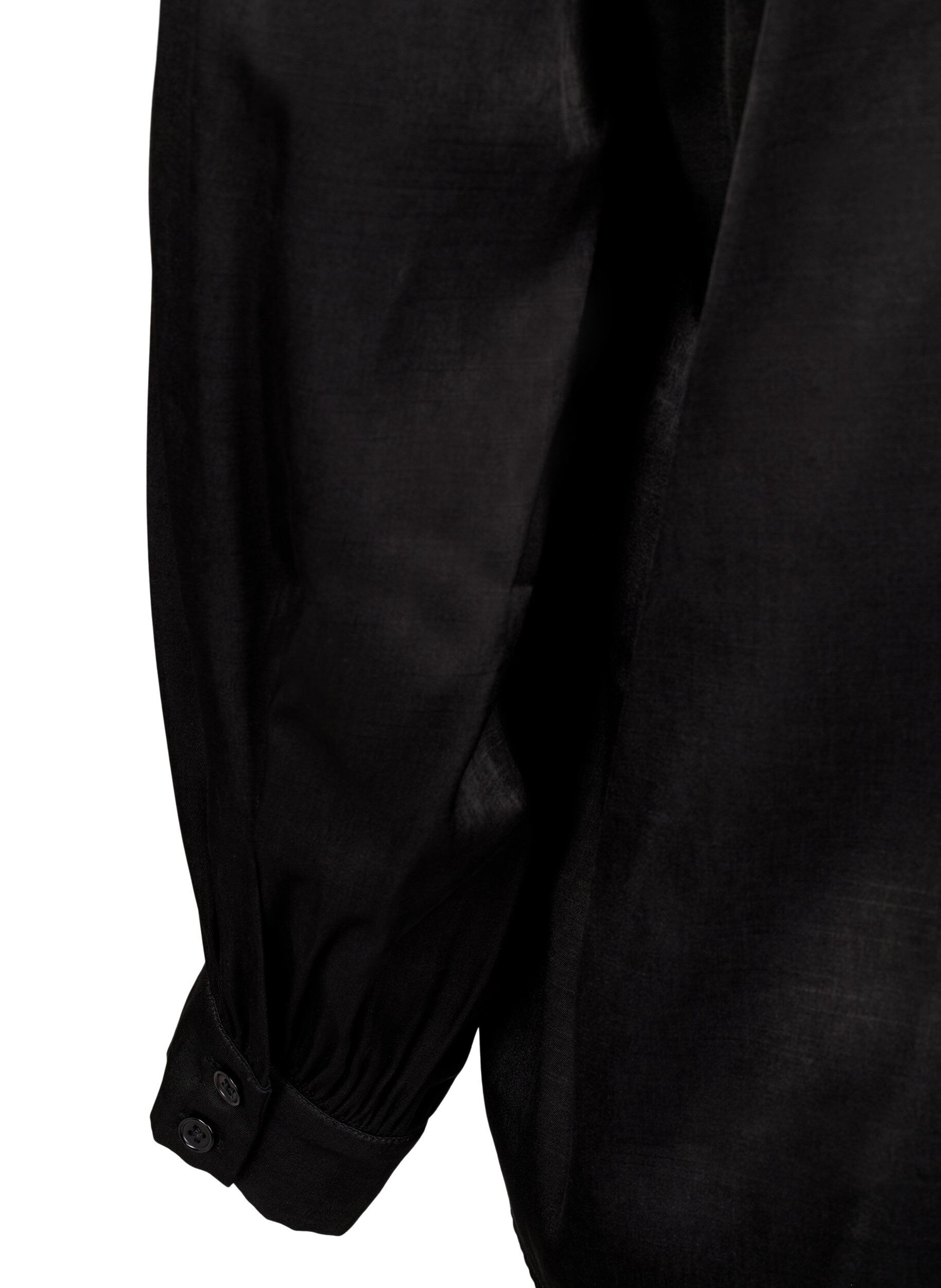 Zizzi Chemisier &agrave; manches longues avec volants et col en V, Black, Packshot image number 3