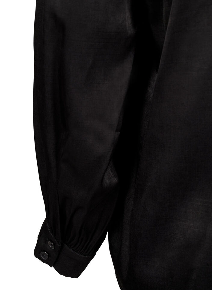 Chemisier à manches longues avec volants et col en V, Black, Packshot image number 3