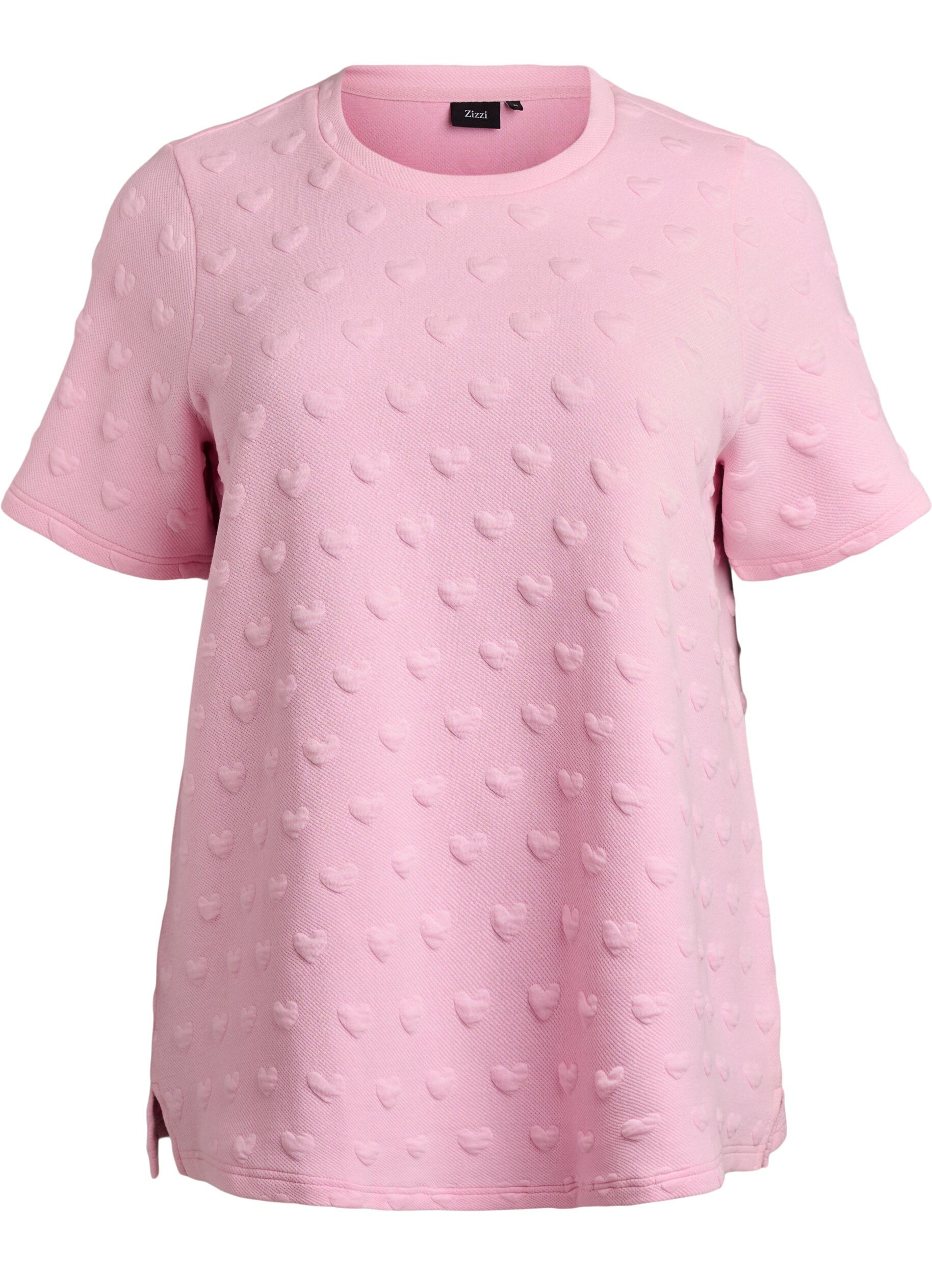 Zizzi T-shirt en jersey de coton gaufr&eacute;, Rose, Packshot image number 0