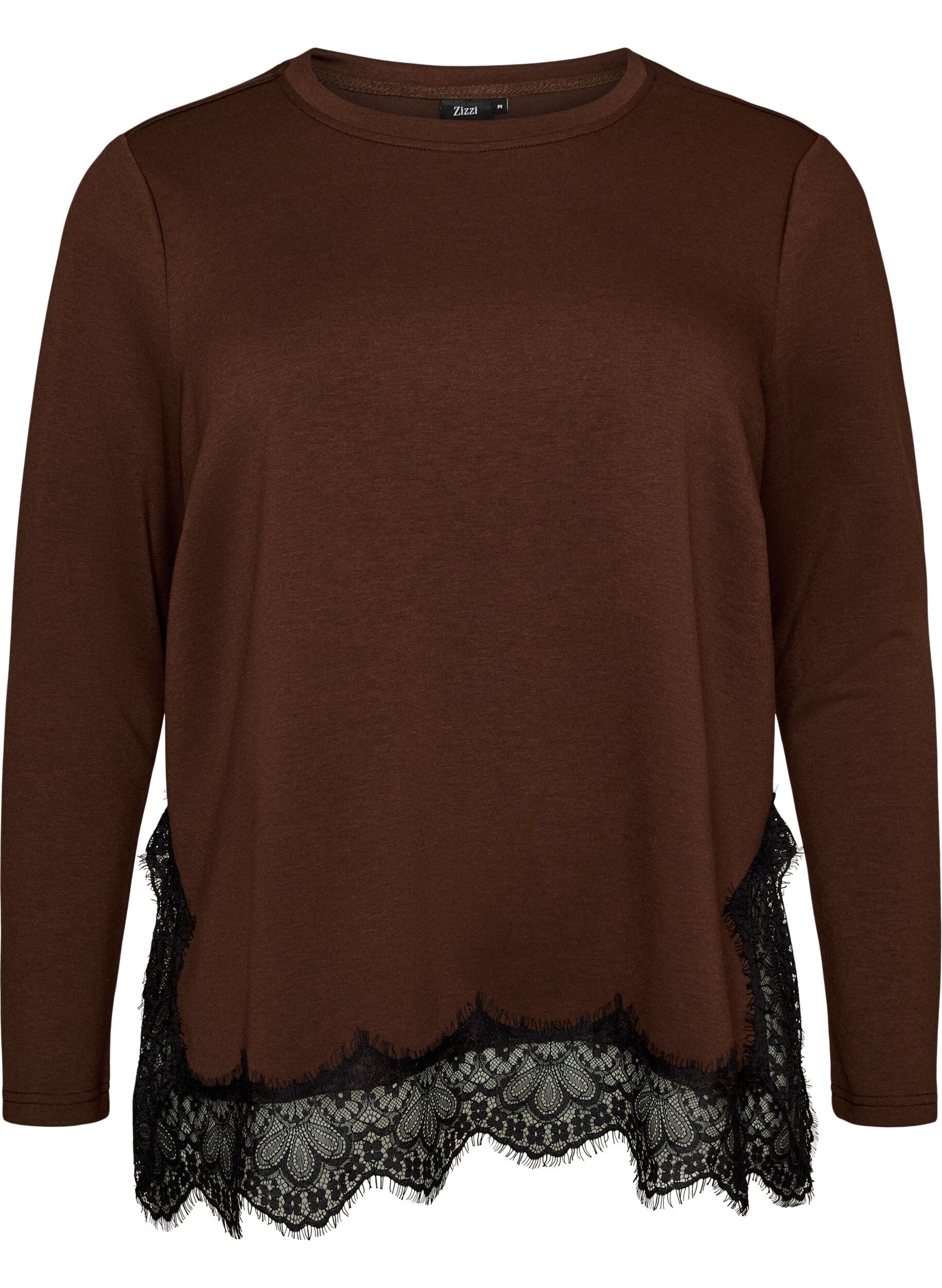 ZizziBlouse en jersey avec dentelle, Marron, Packshot image number 0