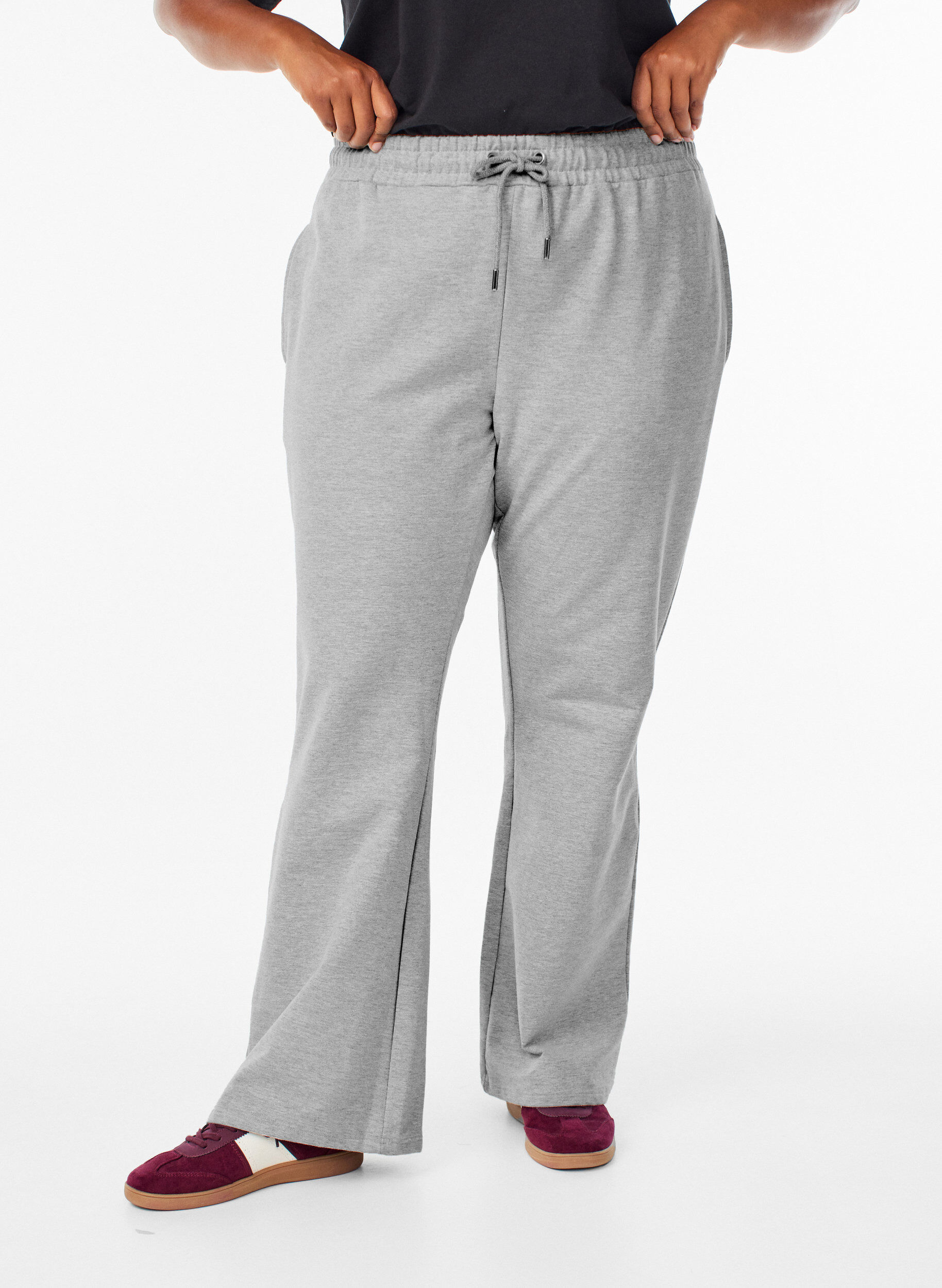 Zizzi Pantalon de jogging &eacute;vas&eacute; taille haute, Gris, Model image number 2