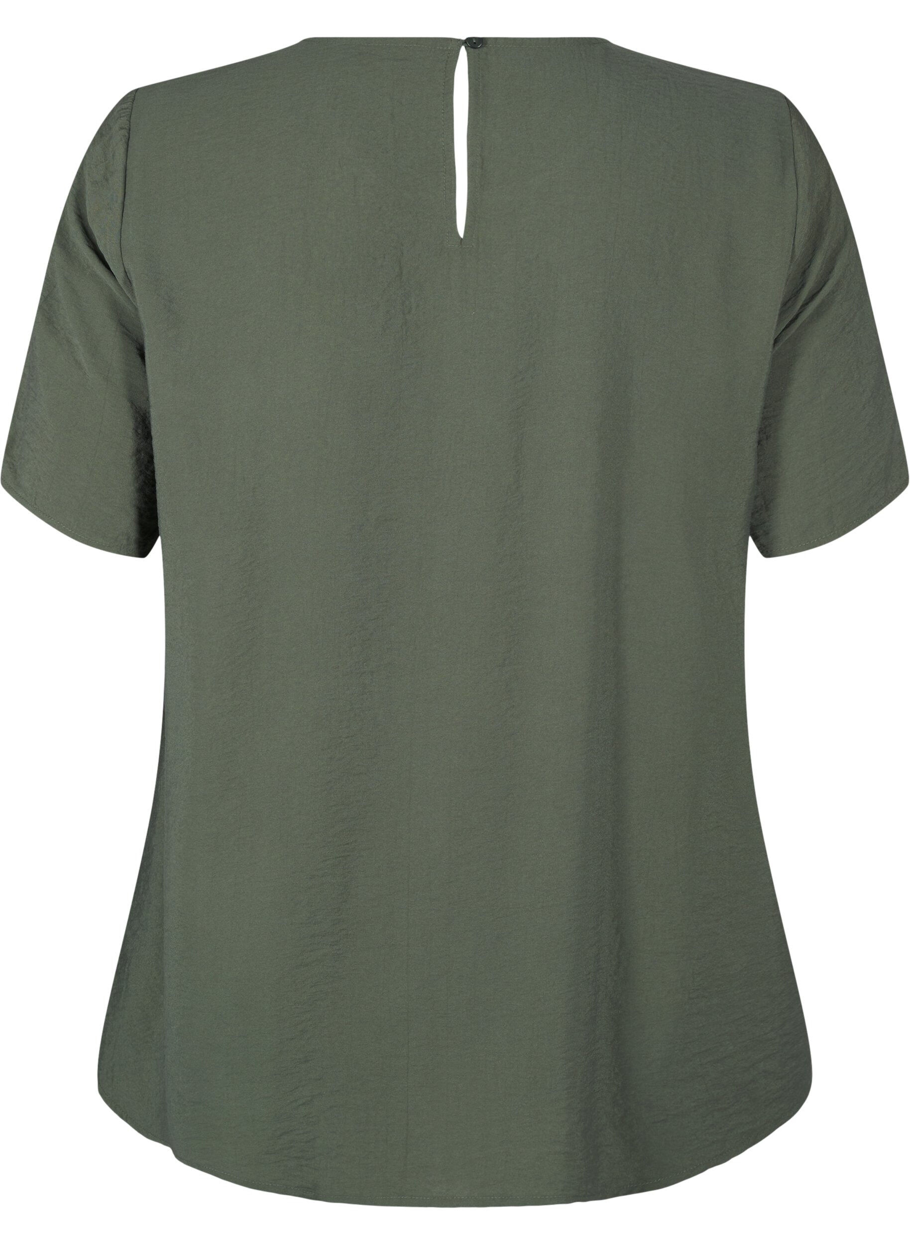 Zizzi Chemisier &agrave; manches courtes en viscose avec d&eacute;tail en dentelle, Thyme, Packshot image number 1