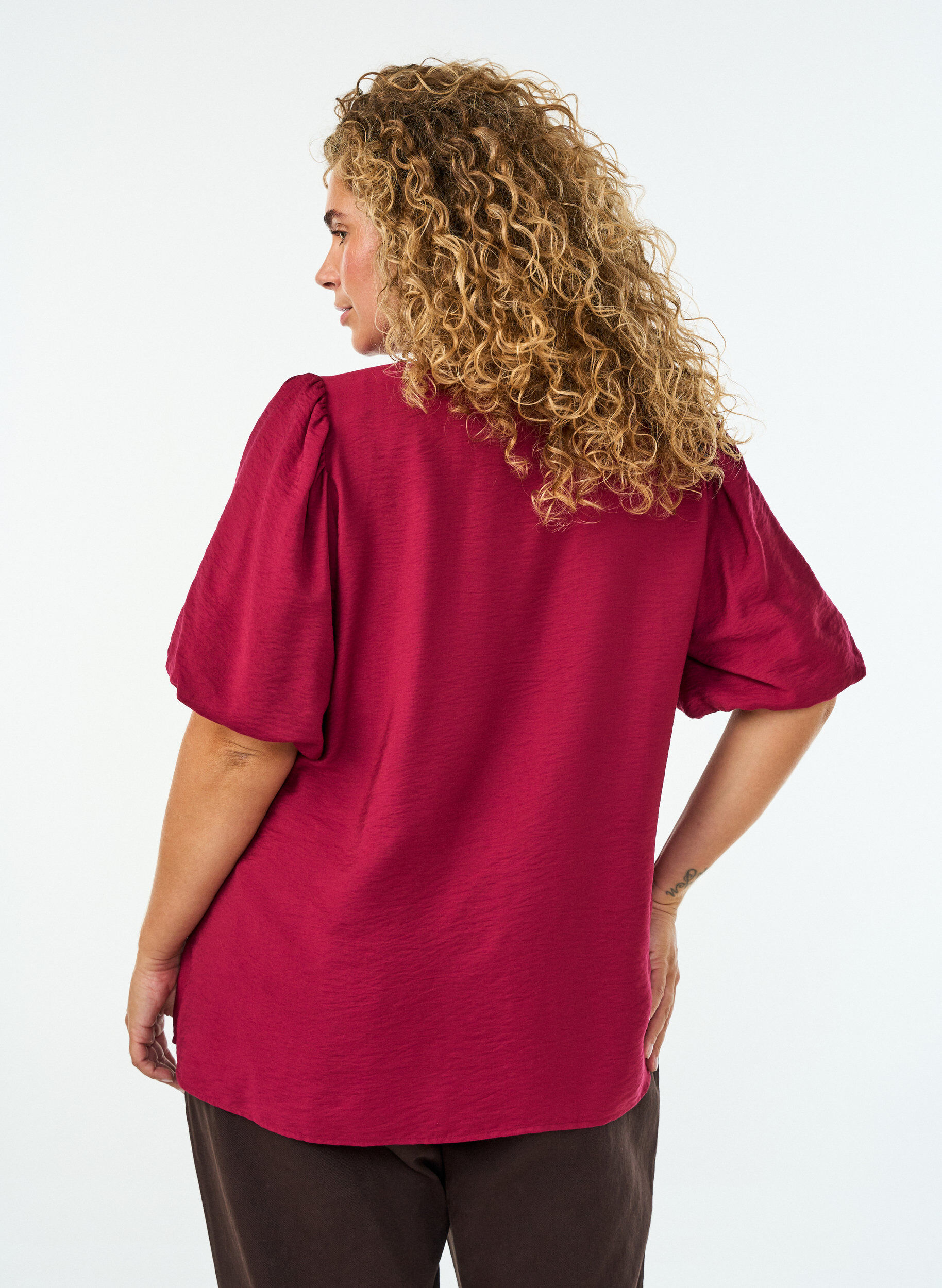 ZizziBlouse avec manches ballon et col en V, Bordeaux, Model image number 2