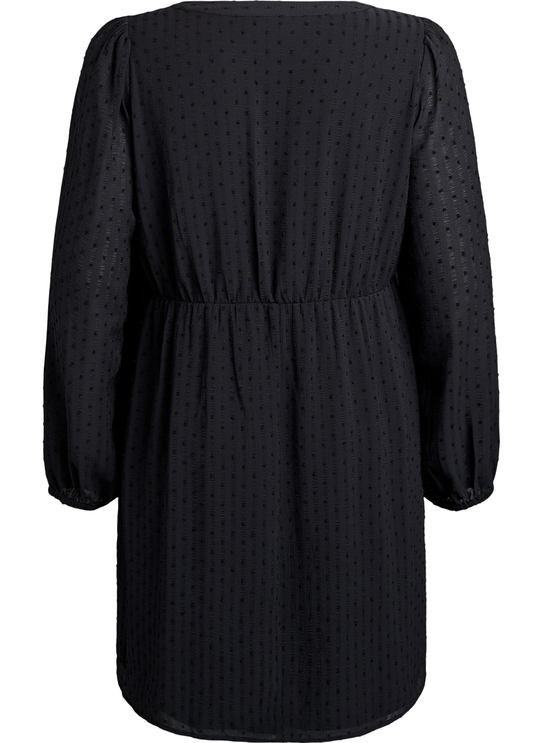 Zizzi Robe courte &agrave; rayures ton sur ton et pois textur&eacute;s, Noir, Packshot image number 1