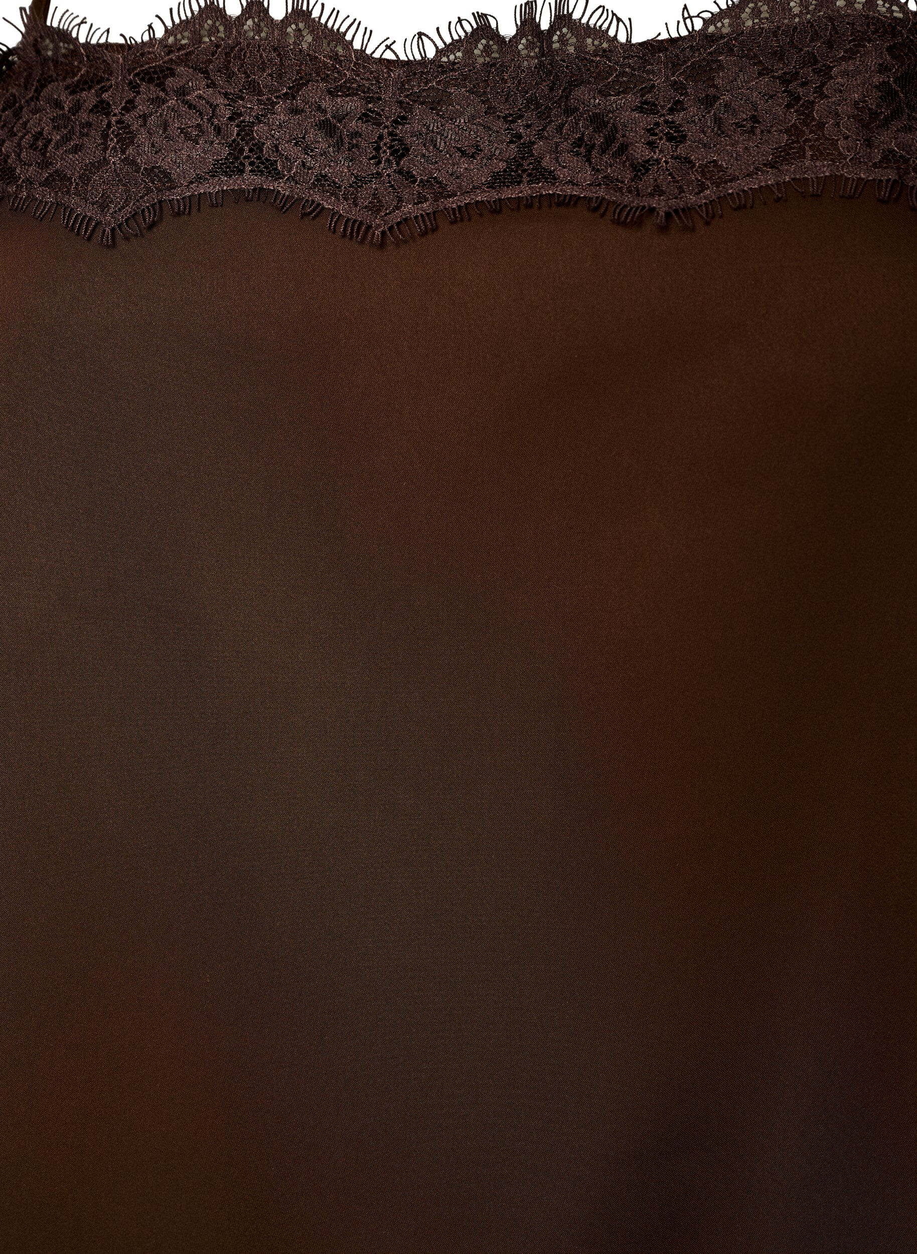 ZizziHaut long en satin bord&eacute; de dentelle, Marron, Packshot image number 3