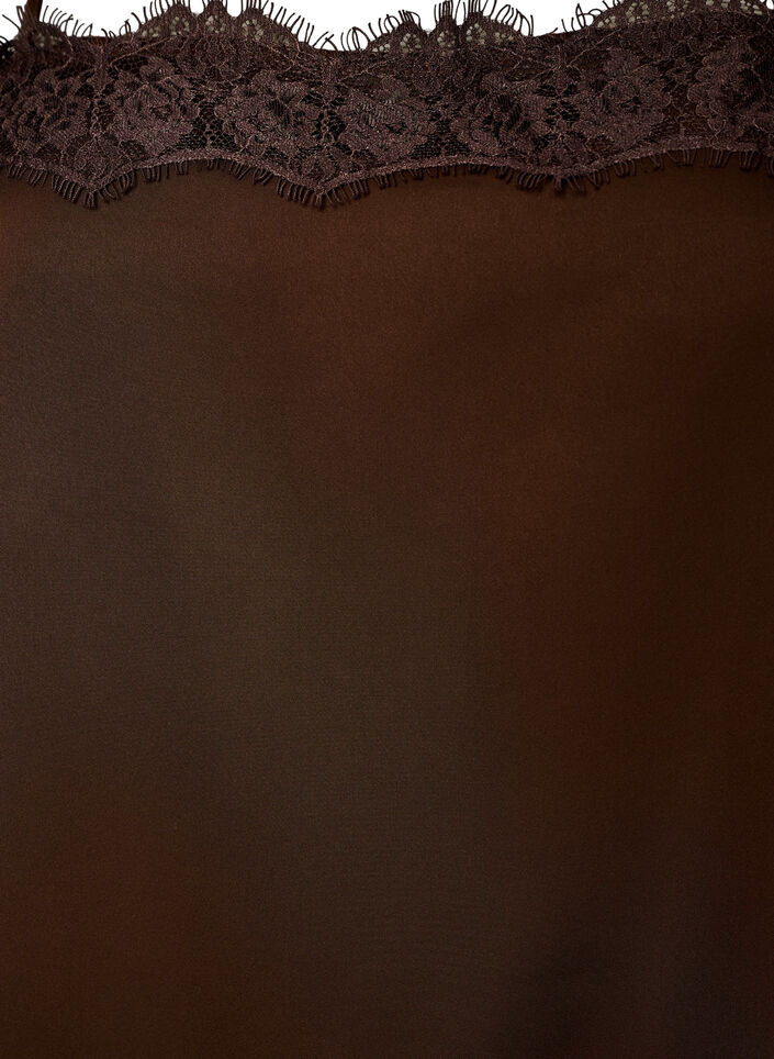 Haut long en satin bord&eacute; de dentelle, Marron, Packshot image number 3