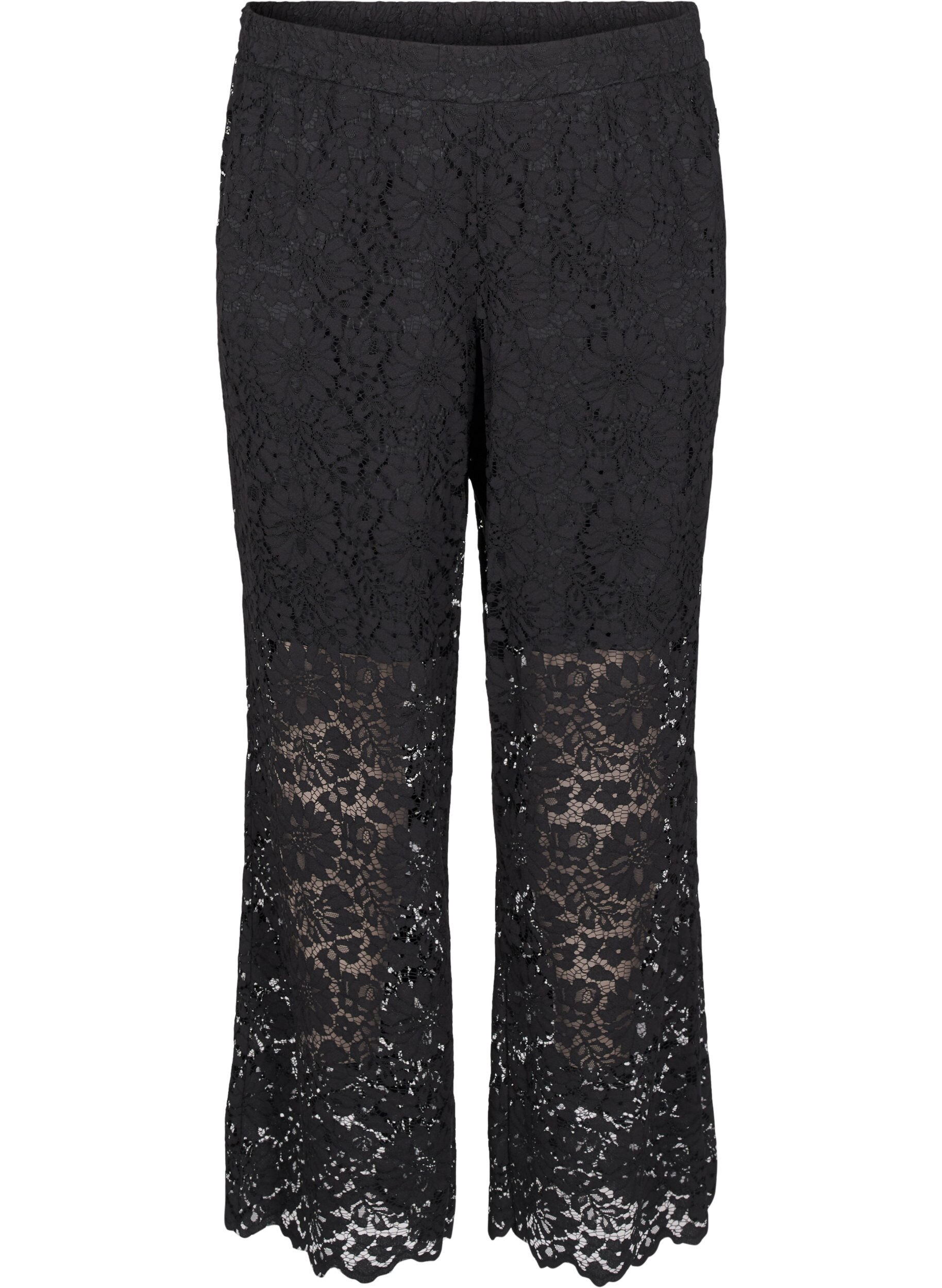 Zizzi Pantalon taille haute en dentelle et avec des poches, Noir, Packshot image number 0