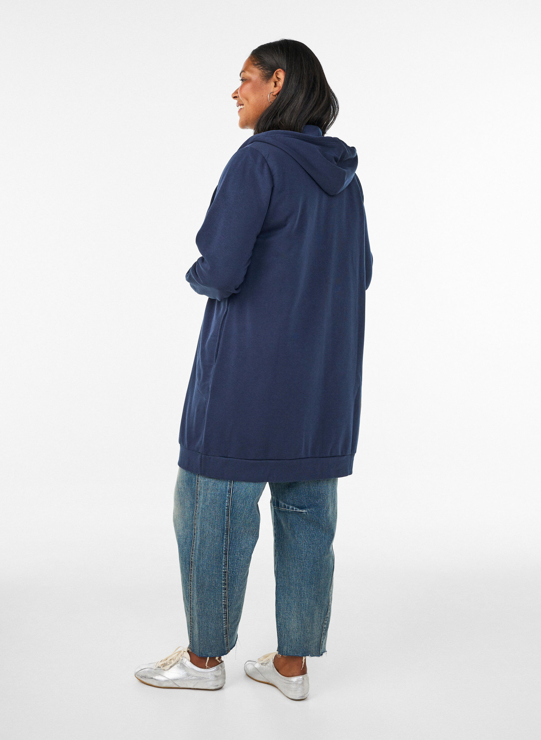 ZizziSweat &agrave; capuche long avec zip et poches, Bleu, Model image number 2