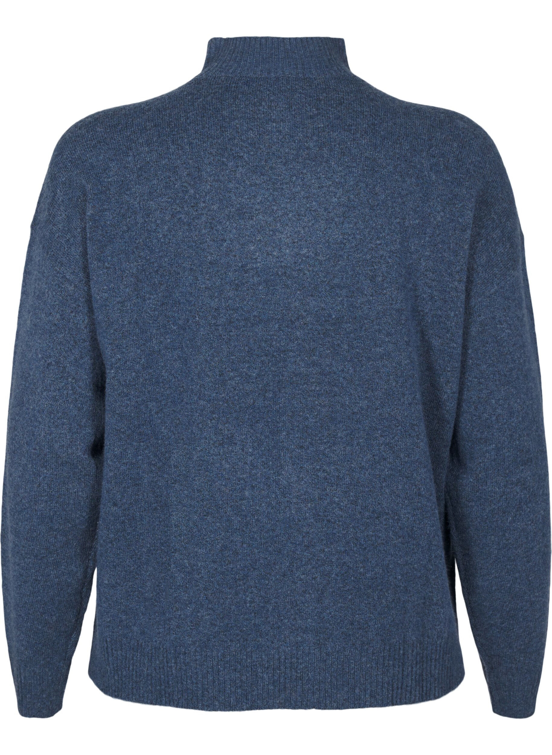 Zizzi Chemisier en laine tricot&eacute;e &agrave; col montant, Bering Sea Mel., Packshot image number 1