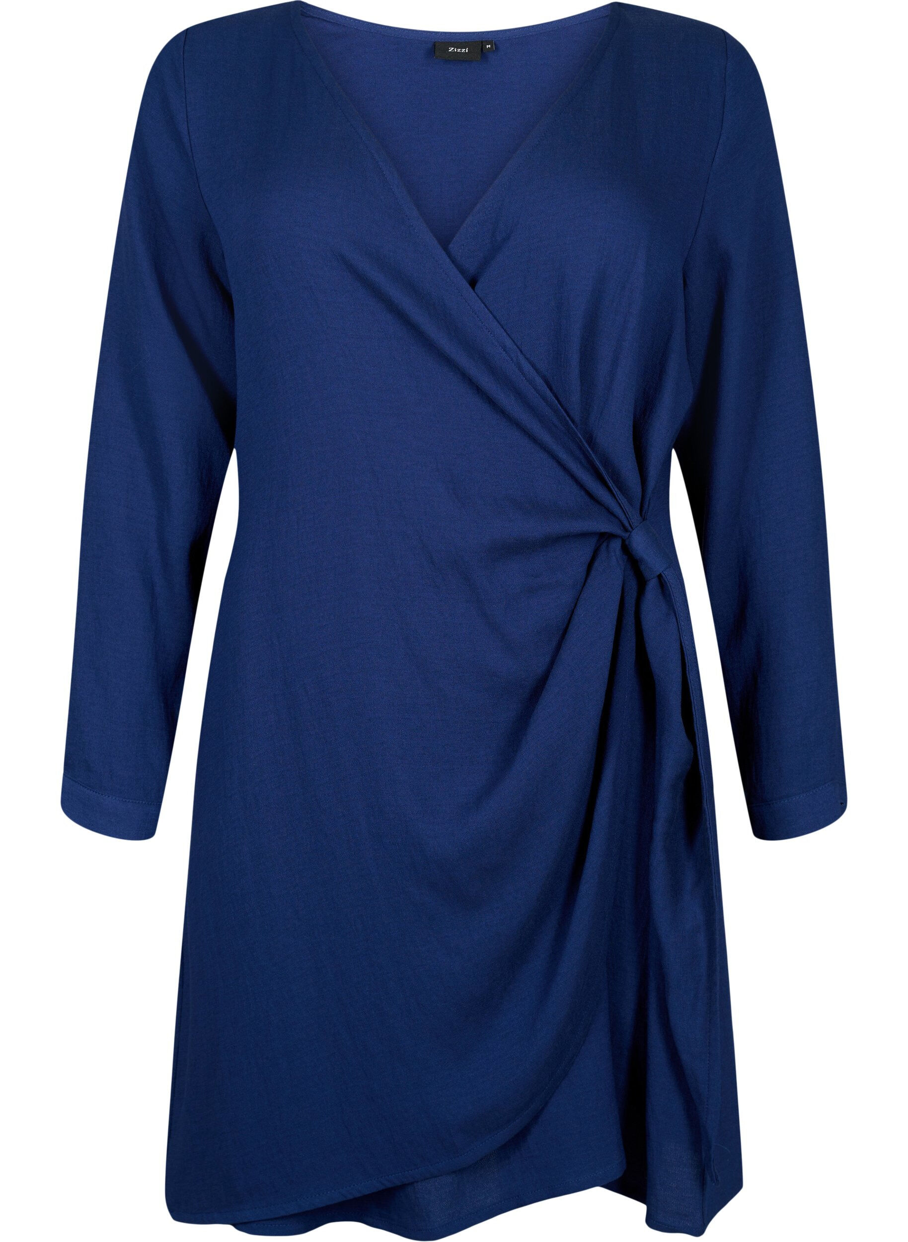Zizzi Robe &agrave; manches longues en viscose au look enveloppant, Medieval Blue, Packshot image number 0