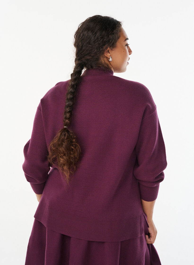 Blouse en maille à col montant, Bordeaux foncé, Model image number 2