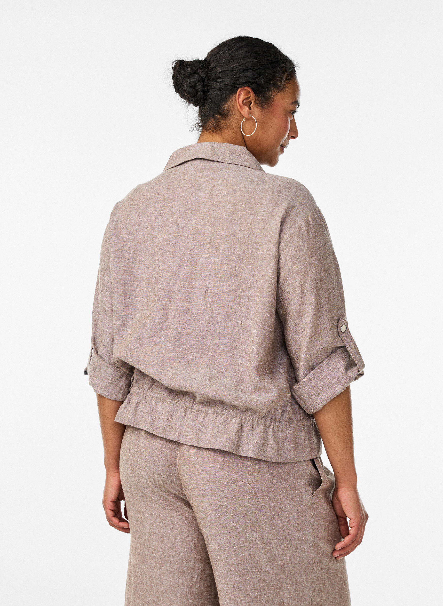 Zizzi Chemisier en lin et viscose avec une taille ajustable, Marron, Model image number 2