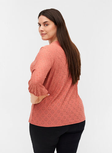 Blouse à manches 3/4 et broderie anglaise, Canyon Rose, Model image number 1