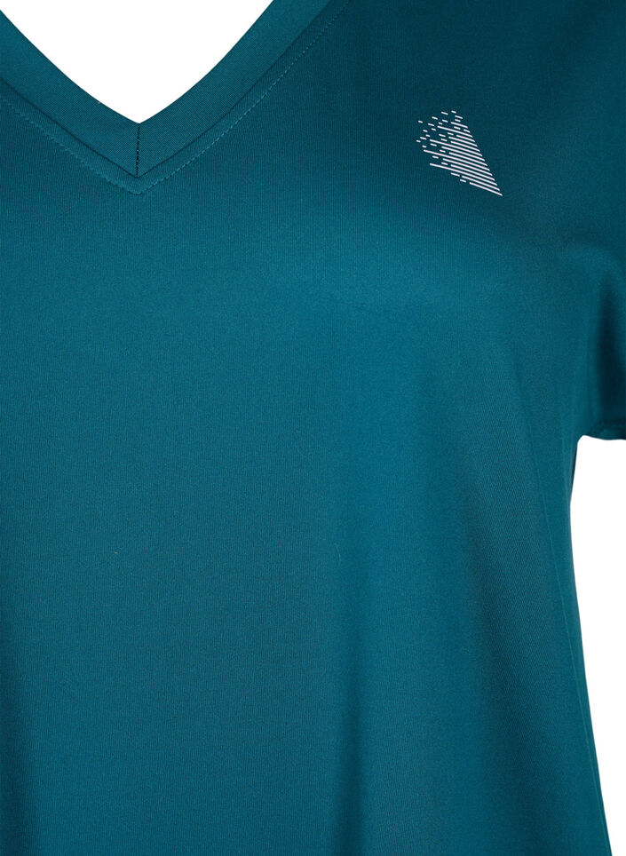 T-shirt de sport ample avec col en V, Vert fonc&eacute;, Packshot image number 2