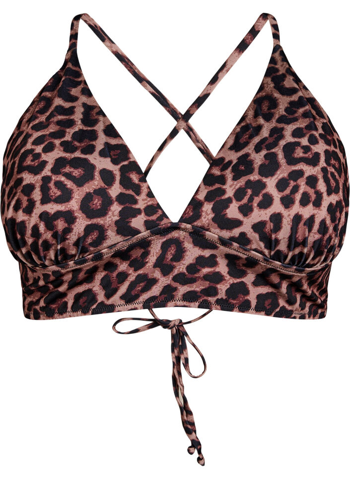 Haut de bikini &agrave; imprim&eacute; floral avec liens &agrave; nouer dans le dos, Marron, Packshot image number 0