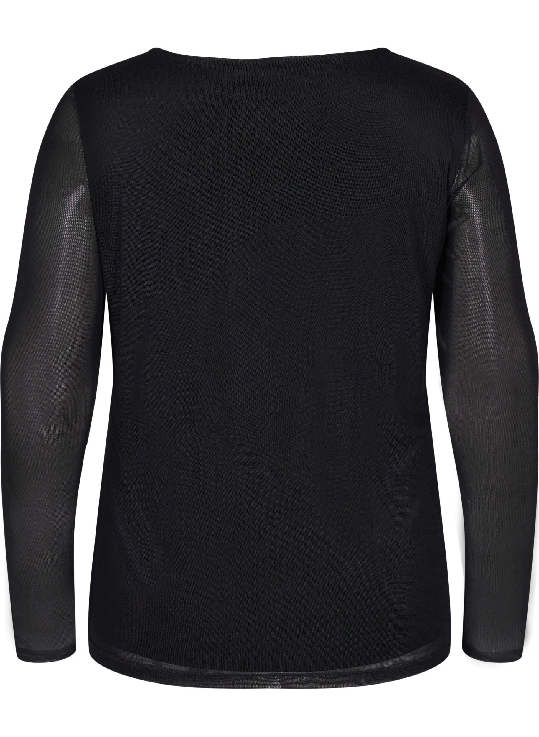 Zizzi Blouse en maille serr&eacute;e avec col en V, Black, Packshot image number 1