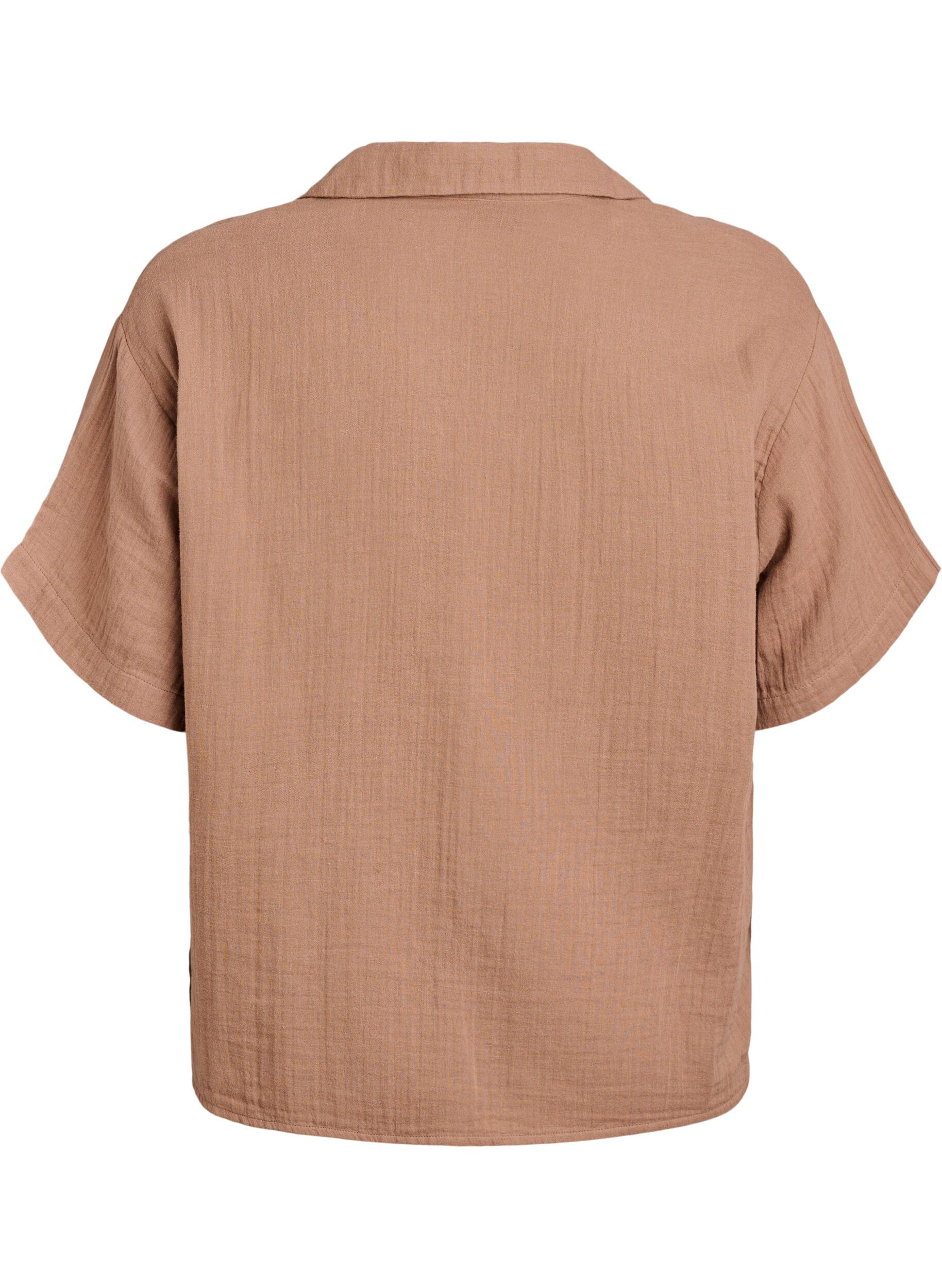 ZizziBlouse en mousseline de coton &agrave; manches courtes, Marron, Packshot image number 1