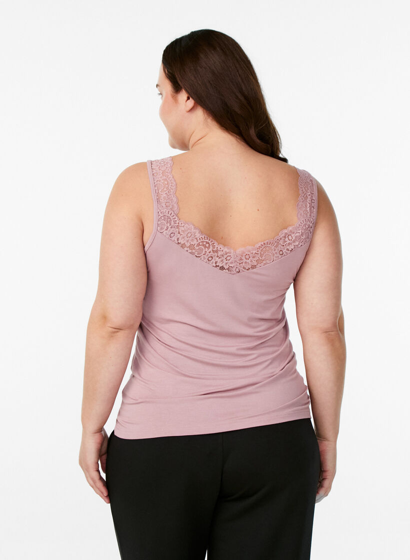 Top en viscose avec bordure en dentelle, Rose, Model image number 2