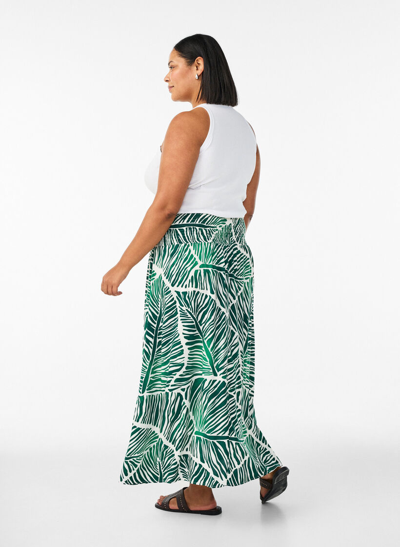 Jupe longue en viscose avec smocks, Vert, Model image number 1